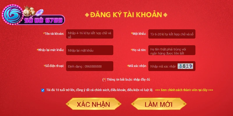 Điền đủ thông tin rồi click ô xác nhận